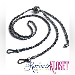 Adjustable Purse Strap, Leather Woven Chain, Gun Metal & Black Vegan Leather